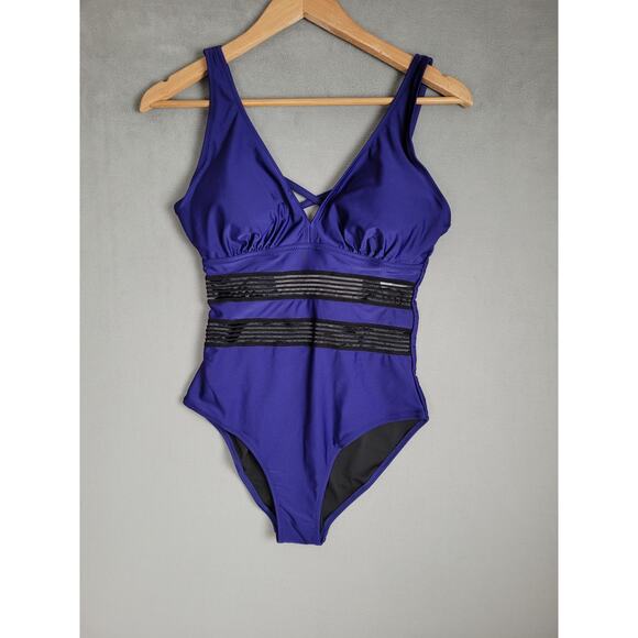 Husmeu Women's Tummy Control One Piece Swimsuits V Neck Mesh Monokini Small - Picture 2 of 8